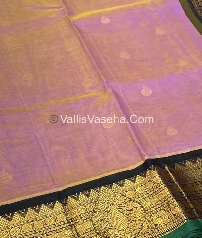 Pure Korvai Silk Cotton Saree - Pinkish Grey with Black - VVKSC019