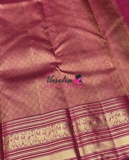 Pure Vintage Korvai Kanchipuram Silk Saree - Green With Maroon - VVPS102