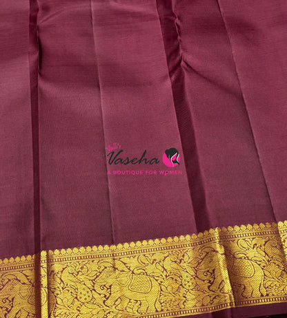 Pure Kanchipuram Silk Saree - Rust Orange & Wine Brown Combo - VVPS025