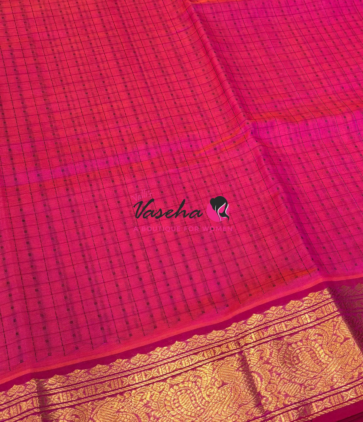 Pure Silk Cotton Saree - Pink With Pink Shade - Lakshadeepam Design - VVPLD001