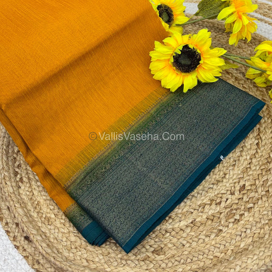Bamboo Silk Saree - Yellow With Blue Shade - VVBSS005