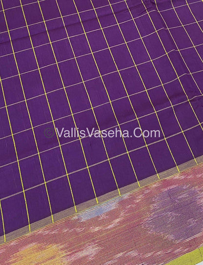 Semi Silk Cotton Saree - Purplish Wine & Green  - VVSSC001