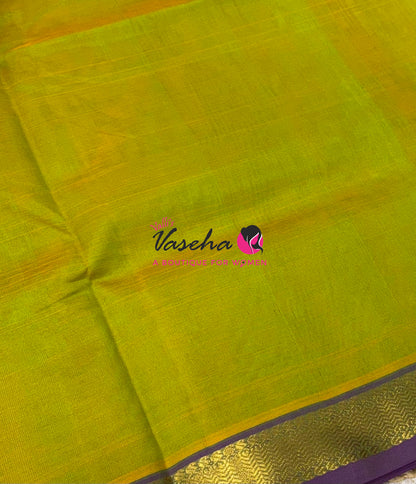 Pure Silk Cotton Sarees - Green With Purple - VVPSC017