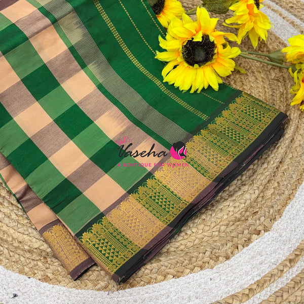 Semi Silk Cotton Saree |  Pazhum Pazhamum Checks Design |VVSSC018