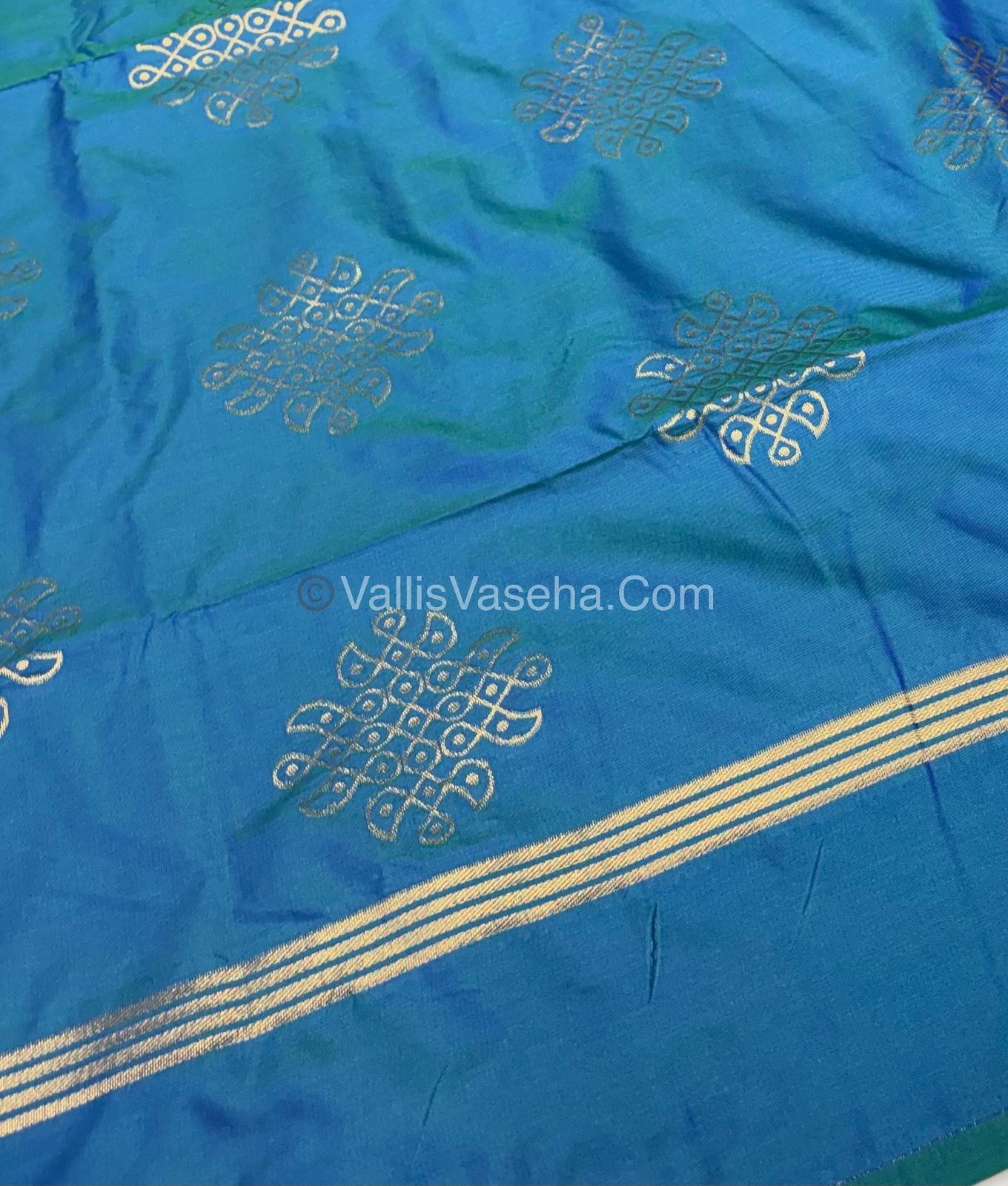 Semi Soft Silk - Kolam Design - Peacock Blue Shade -VVSSS029