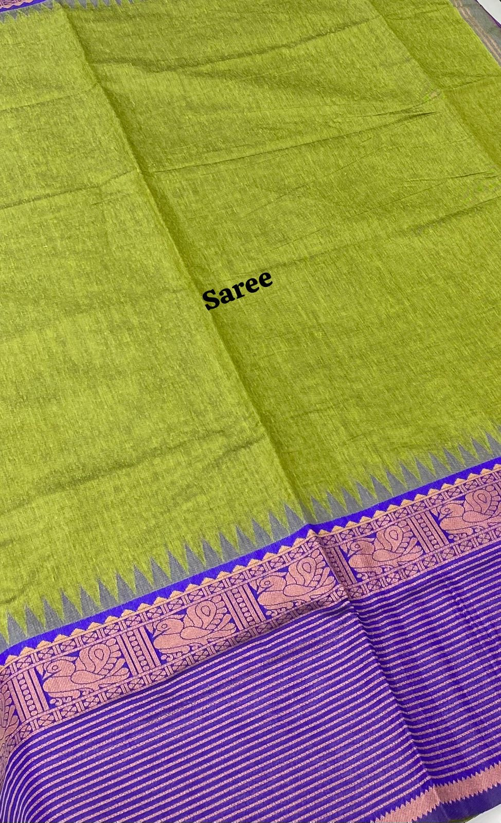 Semi Silk Mixed Cotton - Green with Blue - VVSSS003