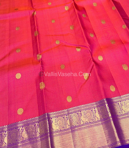 Pure Kanchipuram Silk Saree - Pinkish Peach with Purple Combo - VVPS011