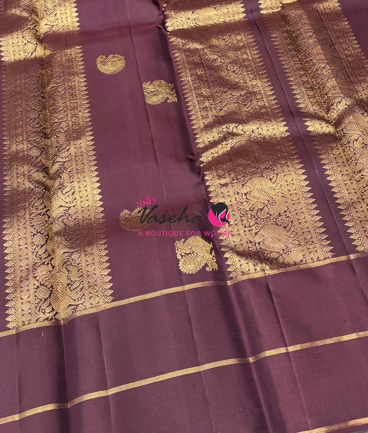 Pure Kanchipuram Silk Saree - Rust Orange & Wine Brown Combo - VVPS046