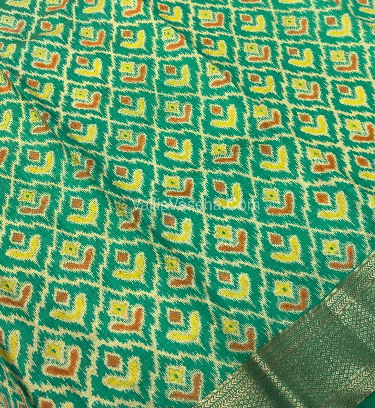 Semi Tussar Silk Saree - Ikkat / Pochampally Design - Ramar Green Shade - VVSTS033