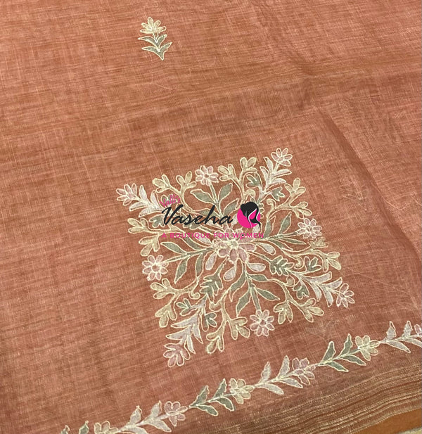 Linen Tissue Saree -  Orange Shade - VVLTS005