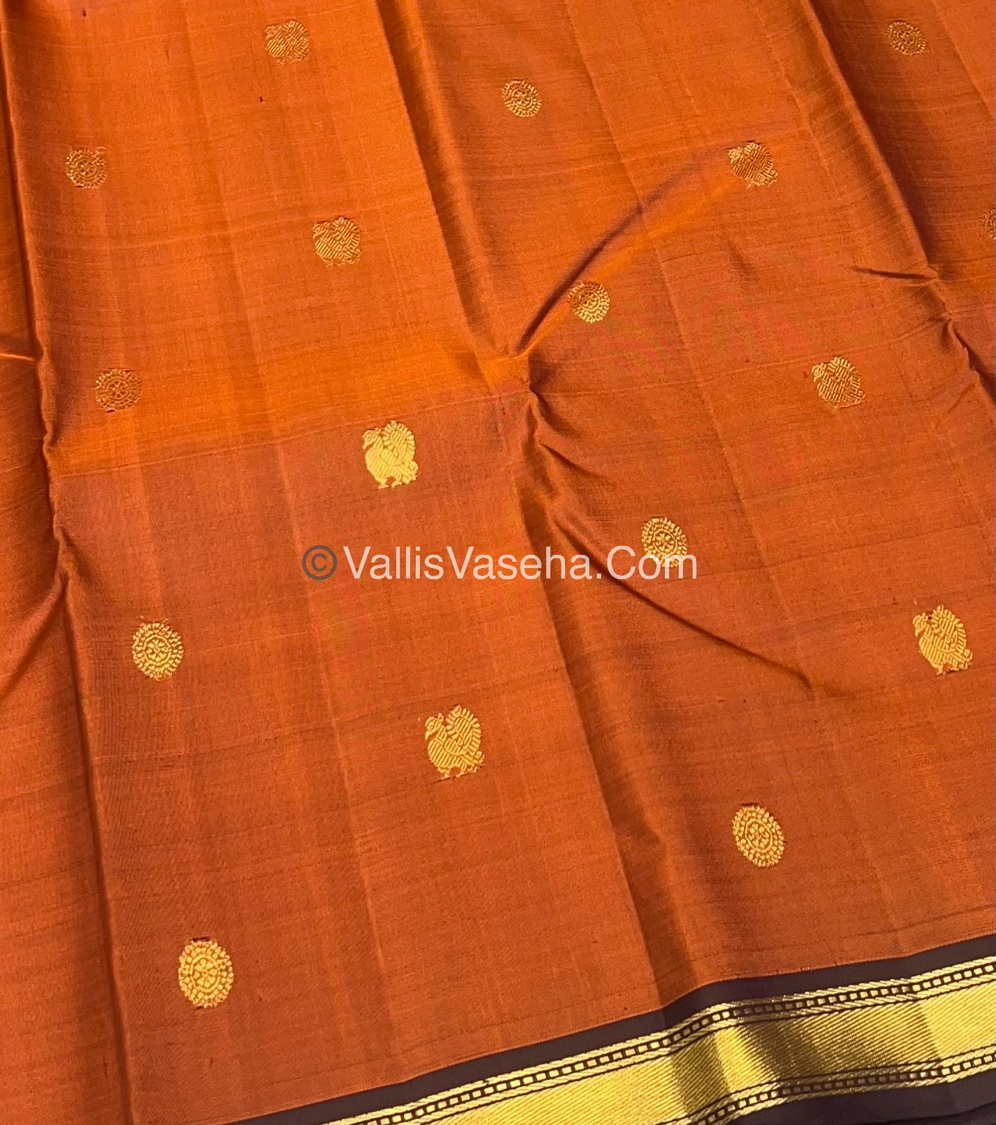 Pure Kanchipuram Silk Saree - Rust Orange & Wine Brown Combo - VVPS021
