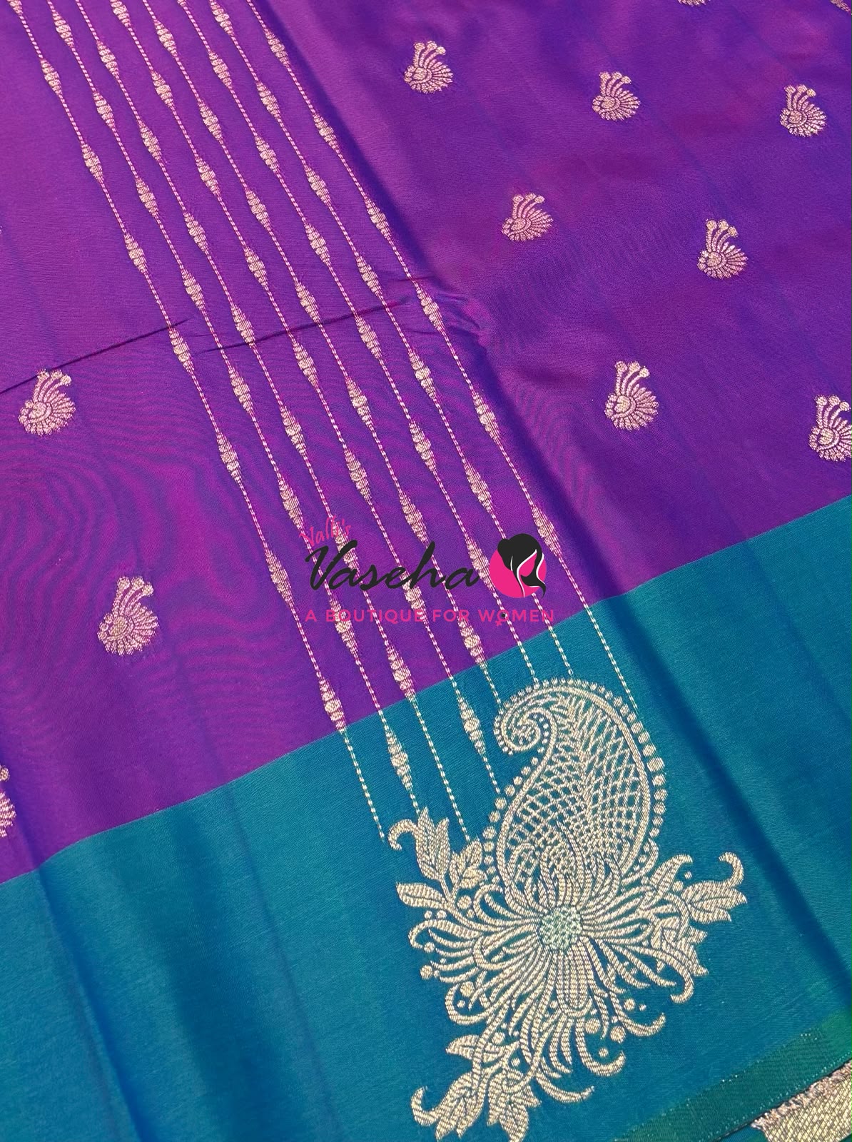Semi Soft Silk - Purple With Peacock Greenish Blue Combo -VVSSS039