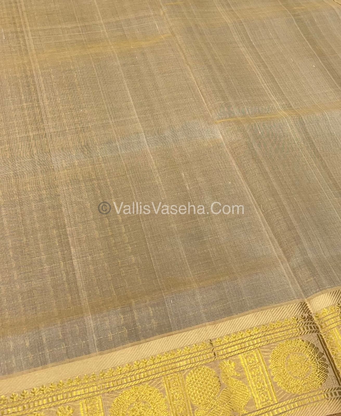 Pure Silk Cotton Saree - Brown with Cream - Lakshadeepam Design - VVPLD001