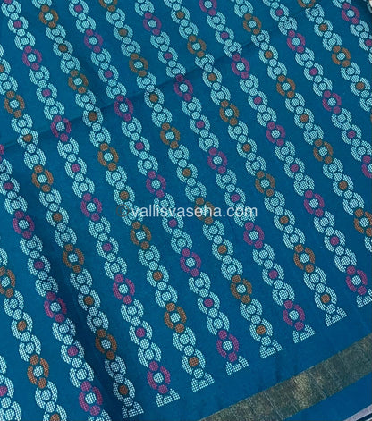 Semi Tussar / Semi Chappa Silk |Peacock Design | - Cream & Ramar Blue Combo - VVSTS018