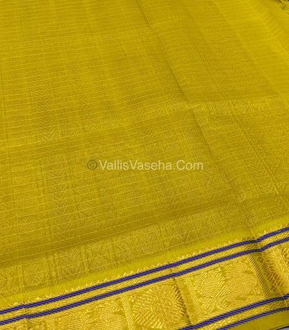 Pure Silk Cotton Saree - Blue with Lemon Yellow - Lakshadeepam Design - VVPLD001