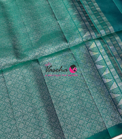 Pure Soft Silk Saree - Border Less  - Dual Tone Pink & Peacock Green Combo - VVPSS055