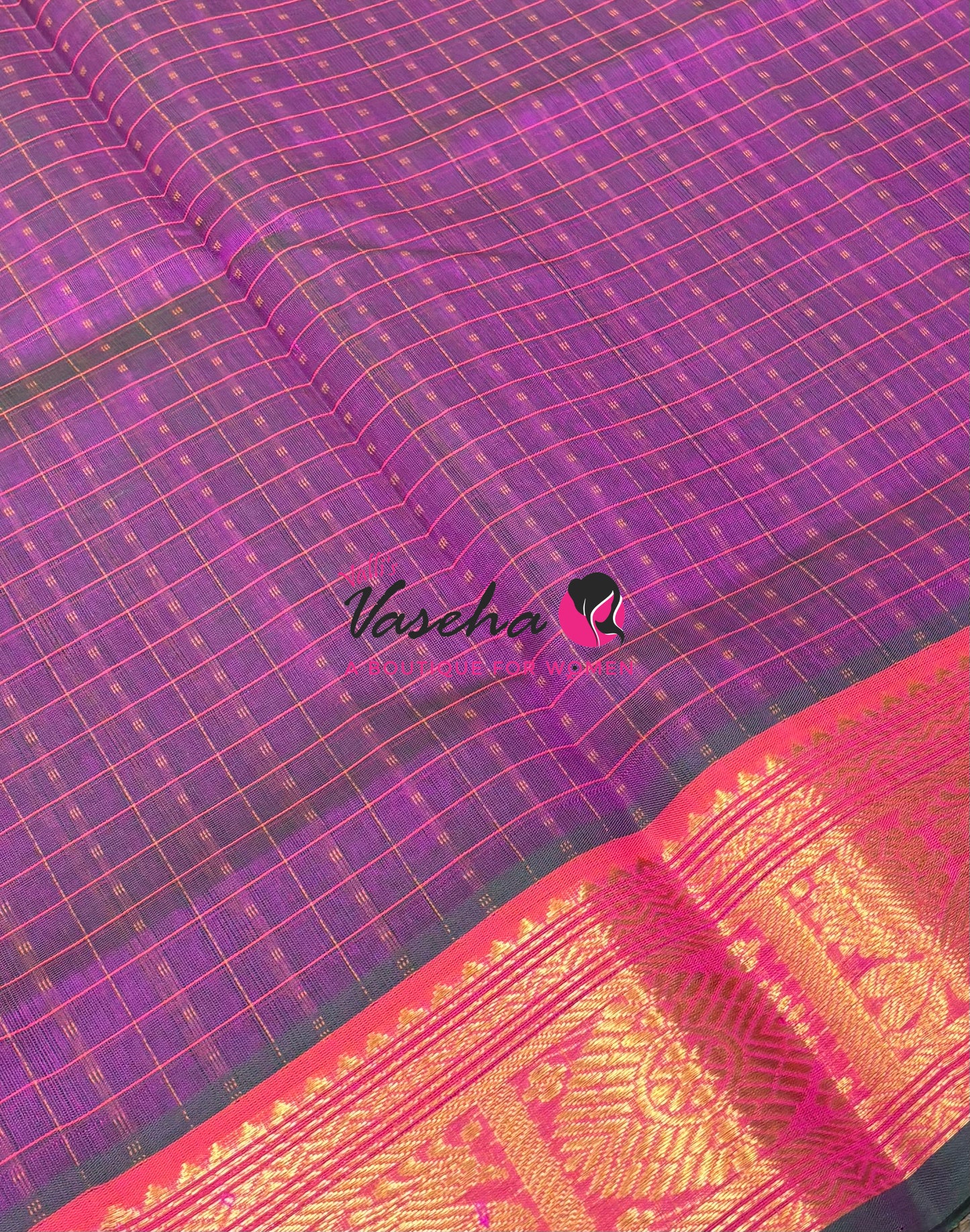 Pure Silk Cotton Saree - Light Purple  With Pink Shade - Lakshadeepam Design - VVPLD001