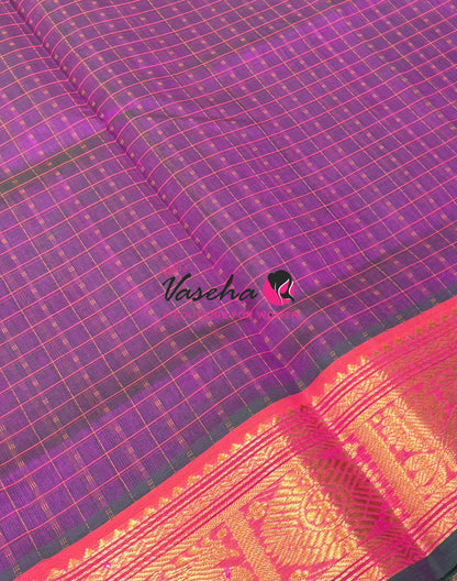 Pure Silk Cotton Saree - Light Purple  With Pink Shade - Lakshadeepam Design - VVPLD001