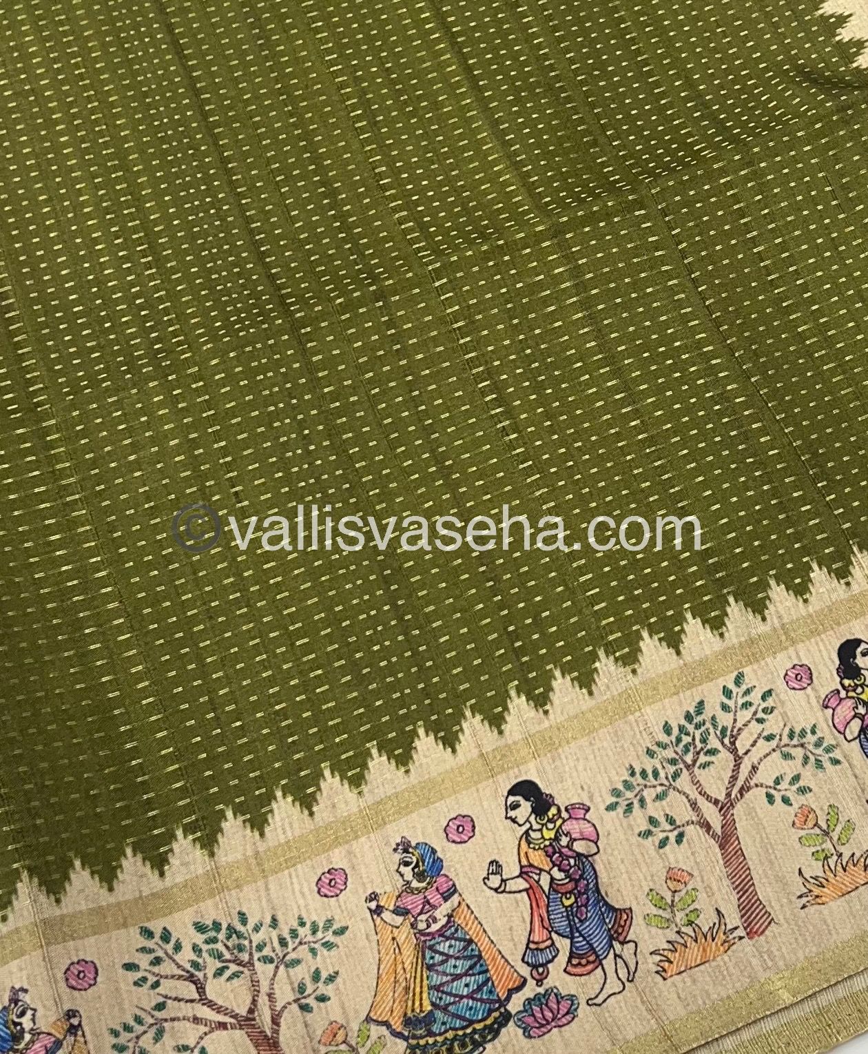 Semi Tussar Silk - Vairavoosi Design - Mahendi Green & Cream Shade - VVSTS030
