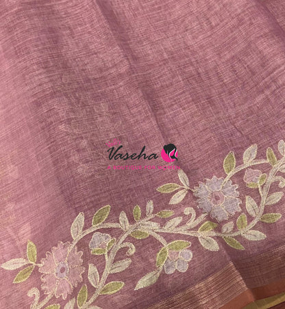 Linen Tissue Saree - Onion Pink Shade - VVLTS002