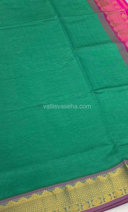 Semi Silk Cotton Saree - Sea Green with Pink Combo - VVSSC001