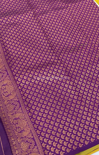 Kanchi Semi Silk - Yellow Shade with Purple - VVKSS001