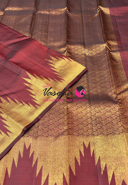 Pure Vintage Kanchipuram Silk Saree  - Thalampoo - Maroon Shade VVPS019