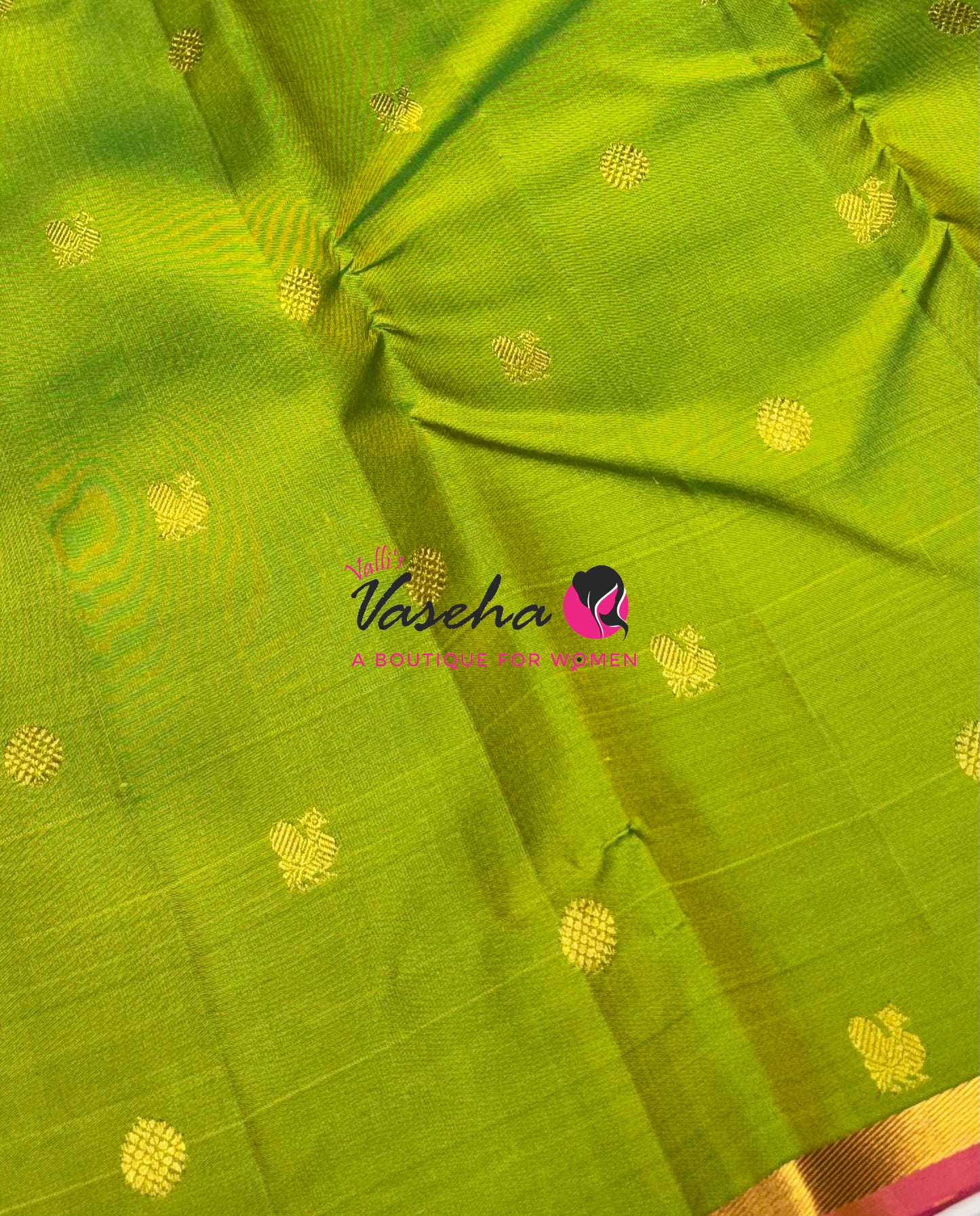 Pure Kanchipuram Silk Saree - Lemon Green with Pink - VVPS077