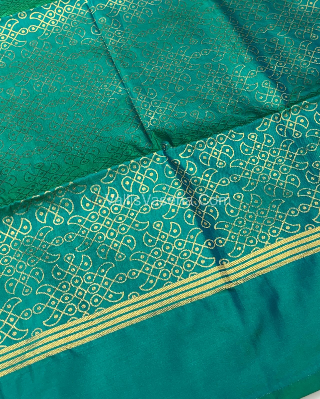 Semi Soft Silk - Kolam Design - Peacock Greenish Blue  Shade -VVSSS029