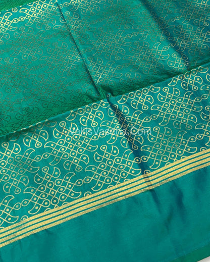 Semi Soft Silk - Kolam Design - Peacock Greenish Blue  Shade -VVSSS029