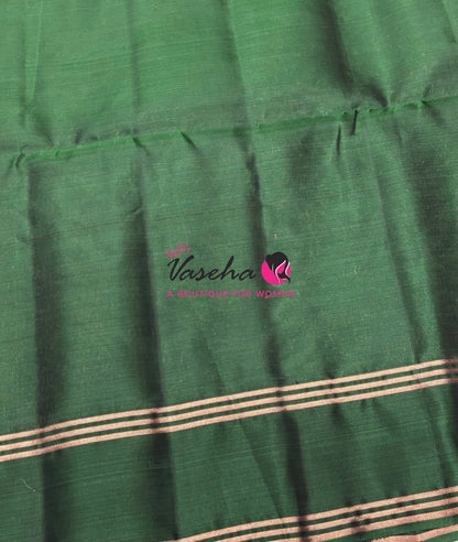 Half Mix - Pure Soft Silk Saree - Meenakari Style Butta - Rust Orange With Green - VVPSS148