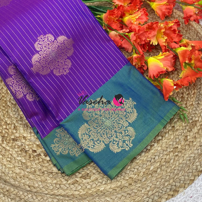 Semi Soft Silk - Purple  With Dual Tone Bluish Green Combo -VVSSS039