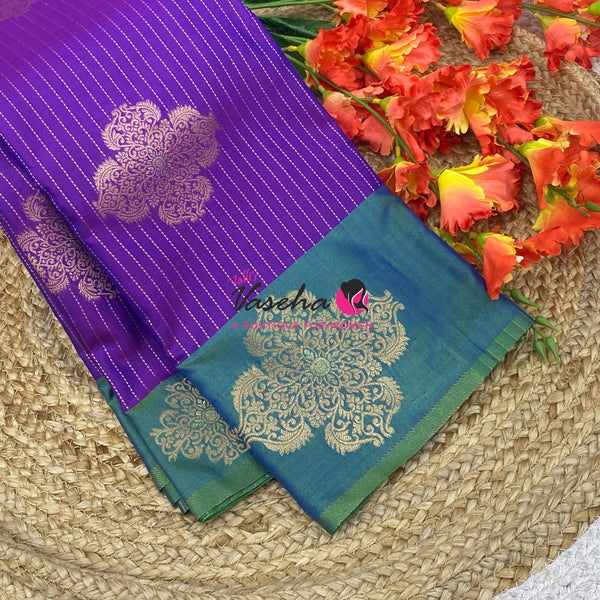 Semi Soft Silk - Purple  With Dual Tone Bluish Green Combo -VVSSS039