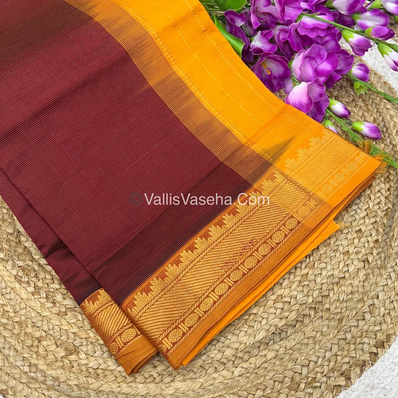 Semi Silk Cotton Saree -  Maroon With Yellow Shade - VVSSC008