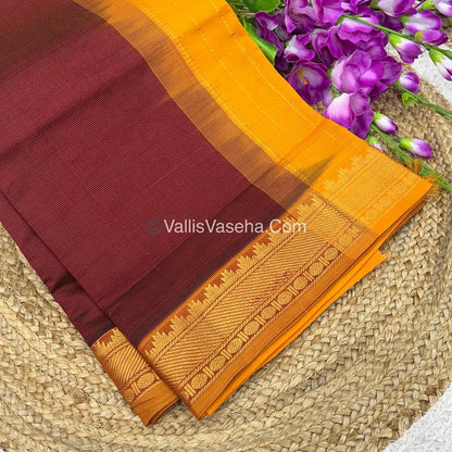 Semi Silk Cotton Saree -  Maroon With Yellow Shade - VVSSC008