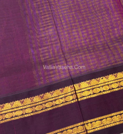 Pure Korvai Silk Cotton - Podi Kattam - Retta Petta Border - Yellow & Purple & with Wine  - VVKSC003