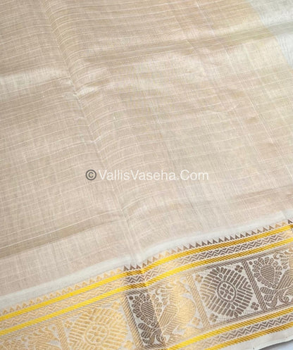 Pure Silk Cotton Saree - Yellow With Cream - Lakshadeepam Design - VVPLD001