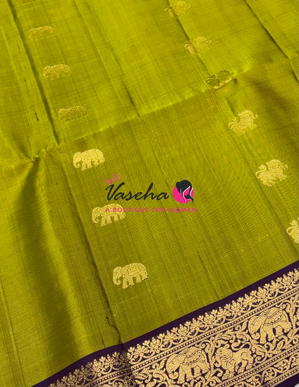 Pure Soft Silk Saree - Kanchi Border - Green & Wine purple Combo - VVPSS015