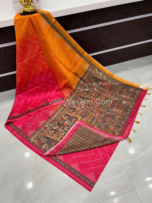 Semi Chanderi Saree - Fusion Of Bandhini & Madhubani- VVSCS002