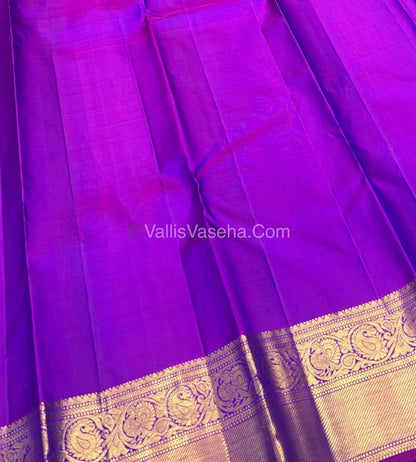 Pure Kanchipuram Silk Saree - Double Tone Blue with Purplish Pink Combo - VVPS011