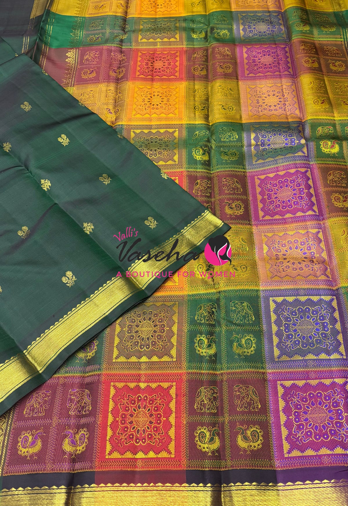 Pure Kanchipuram Silk Saree - Green - VVPS085