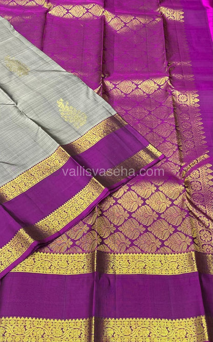 Pure Kanchipuram Silk Saree - Lovely Grey & Purplish Pink - Retta Petta Border - VVPS008