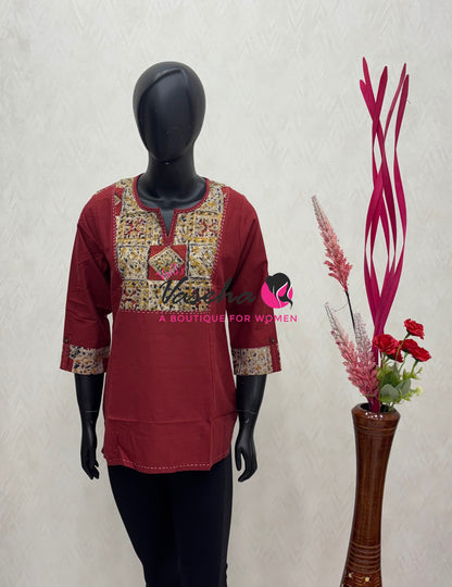Ready Made - Pure Kalamkari Cotton - Short Kurti - VVRKC003