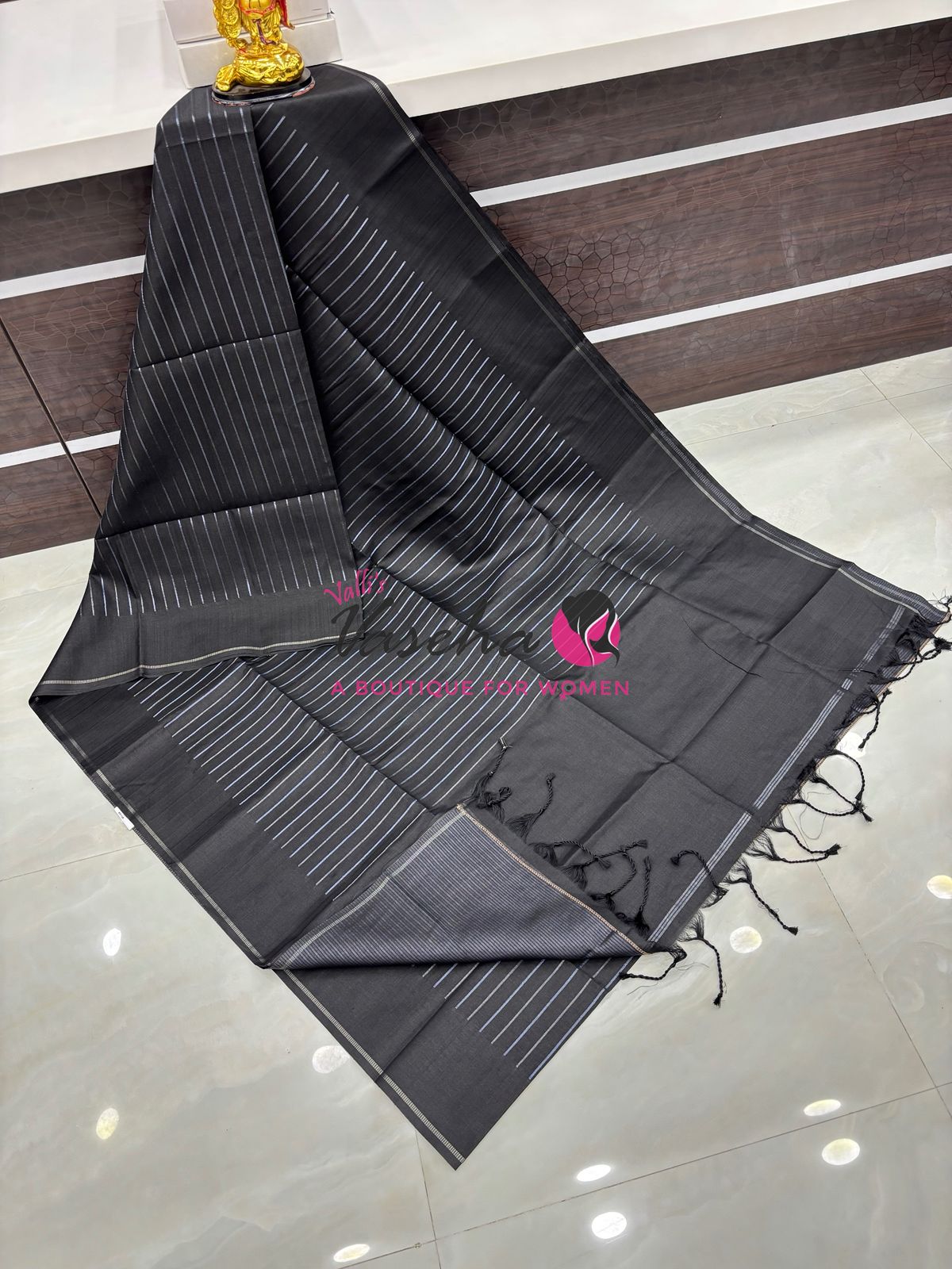 Semi Tussar Silk Saree | Black Shade |VVSTS049