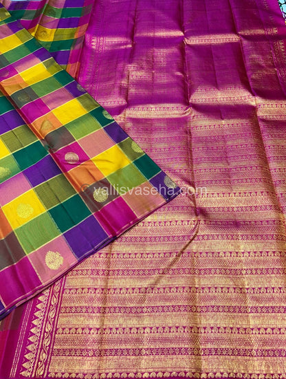 Pure Kanchipuram Silk Saree - Pazhum Pazhamum Checks - VVPS006
