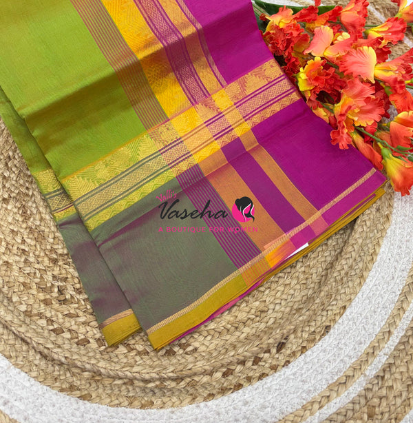 Pure Silk Cotton Saree - Green & Purplish Pink Shade - VVPSC013