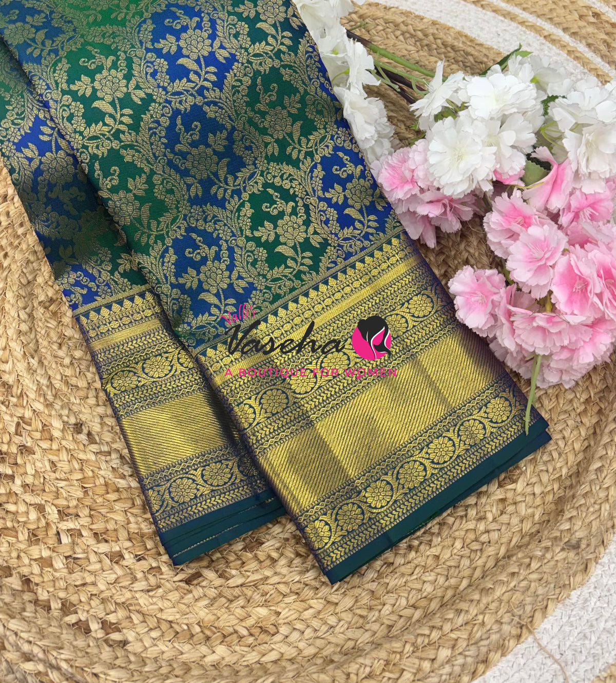 Pure Bridal Kanchipuram Silk Saree - Blue & Peacock Blue Combo - VVPS092