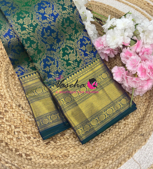 Pure Bridal Kanchipuram Silk Saree - Blue & Peacock Blue Combo - VVPS092