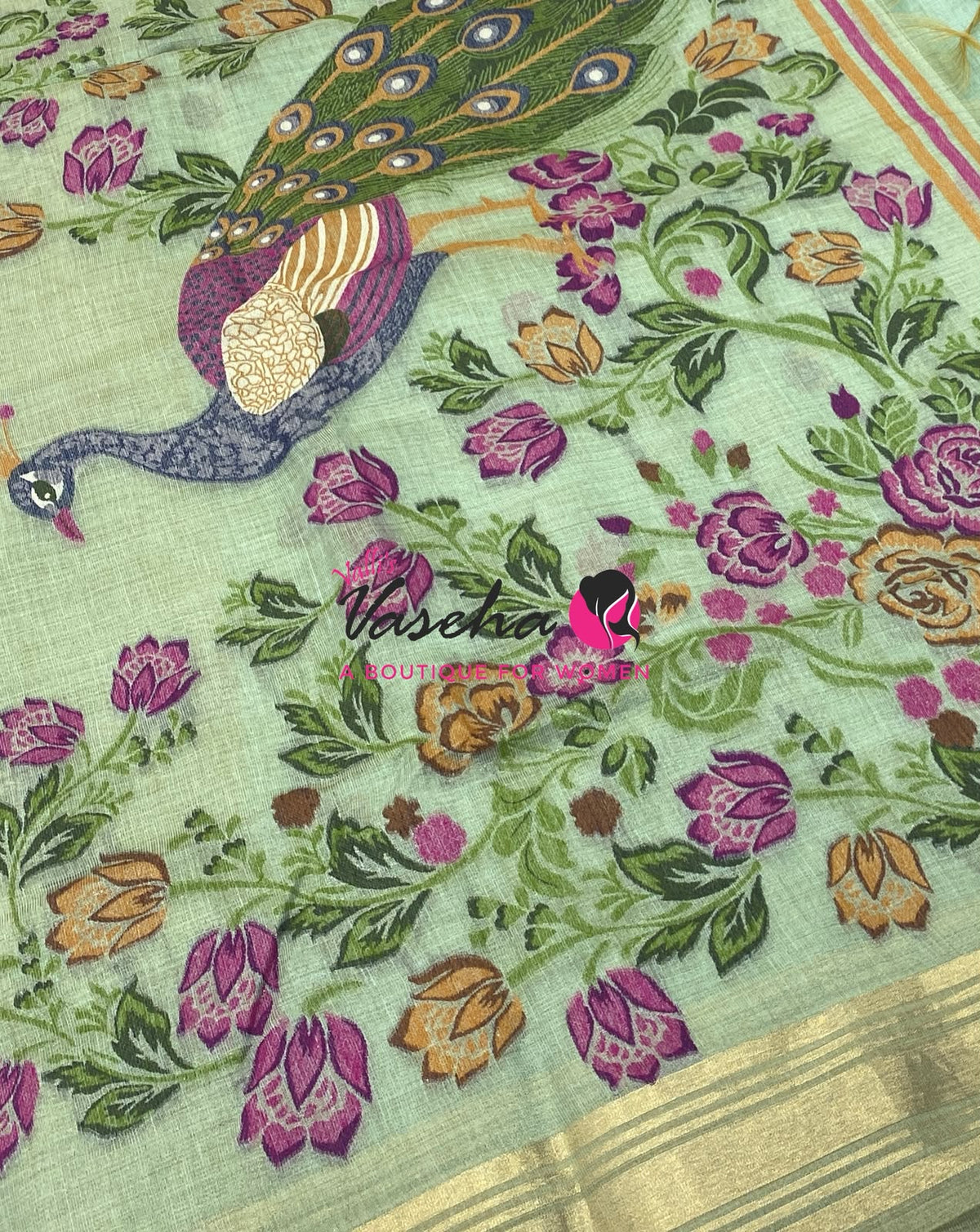 Muga Tissue Linen Saree - Blue   Shade - VVMLT001