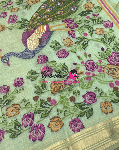 Muga Tissue Linen Saree - Blue   Shade - VVMLT001